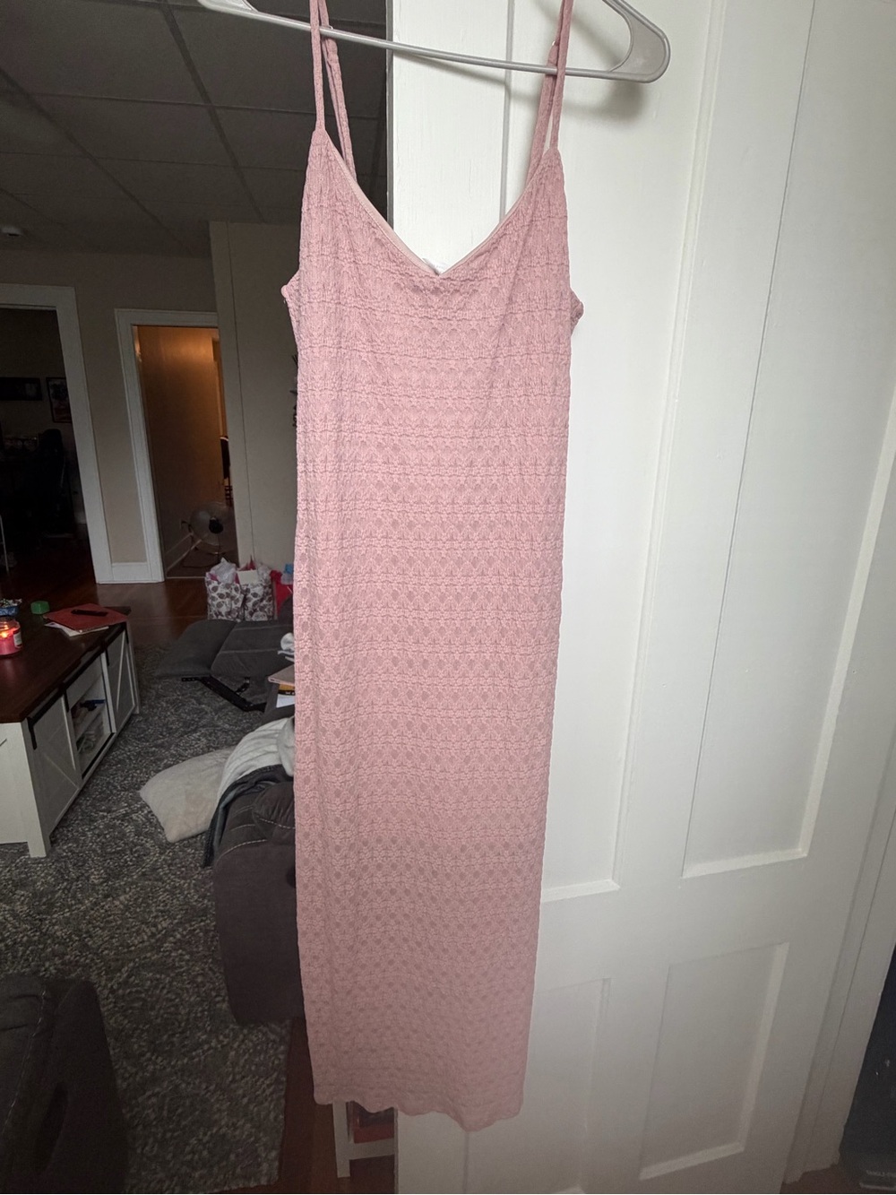 Women's Pink Lace Slip Maxi Dress